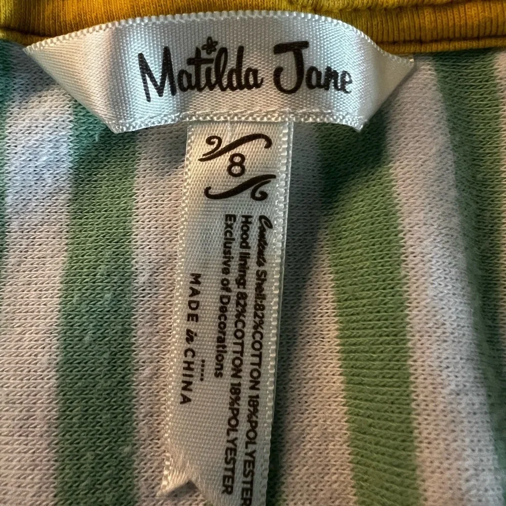 Matilda Jane Green and White Striped Hooded Swimsuit Coverup Size 8